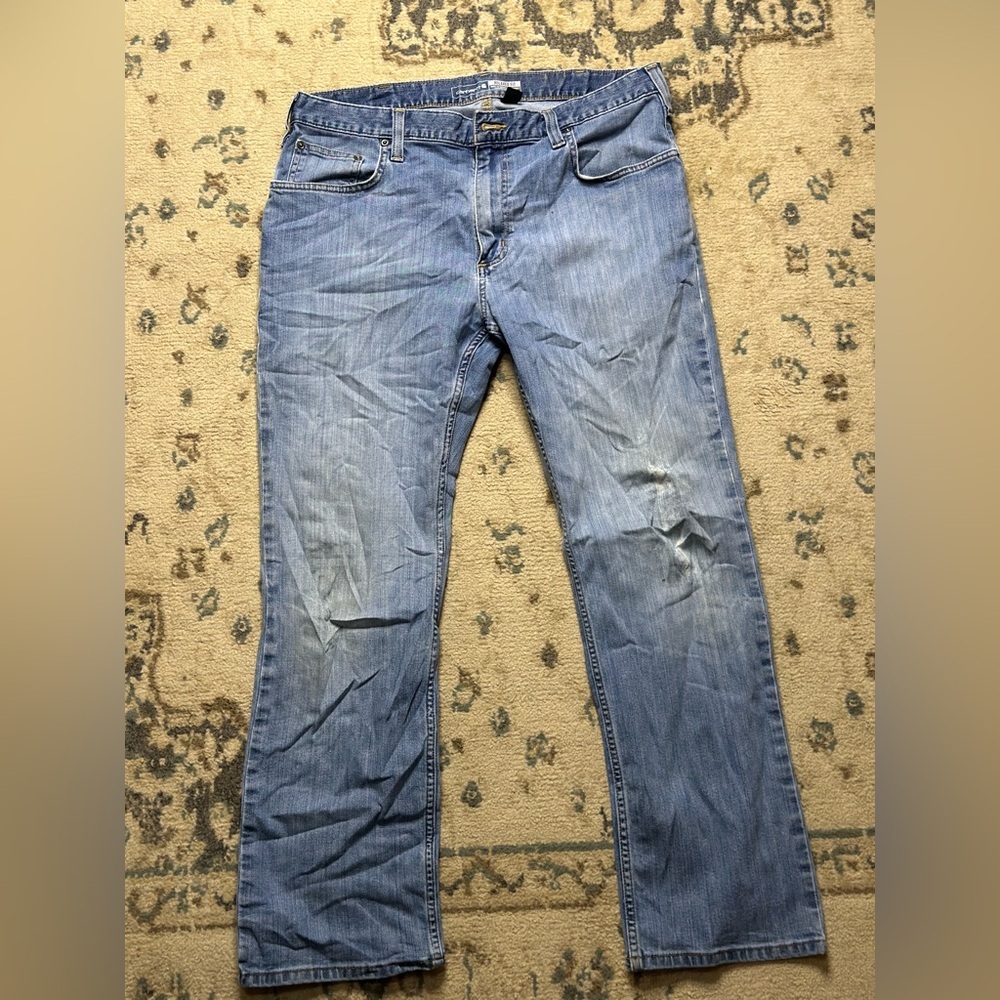 Carhartt Blue Straight-Leg Jeans with Distressed Look